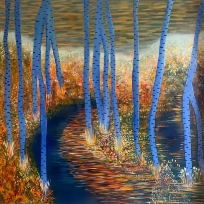 Cerulean blue Birches II